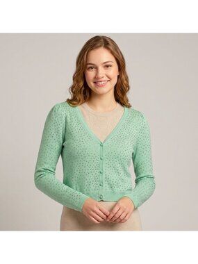 Toi et Moi Women's Studded Mint Green V-neck Cardigan Sweater in size M/L